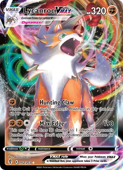 Lycanroc VMAX card from Evolving Skies, number 92/203
