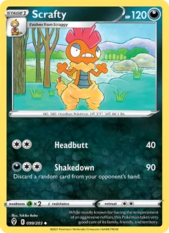 Scrafty card from Evolving Skies, number 99/203