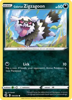 Galarian Zigzagoon card from Fusion Strike, number 159/264