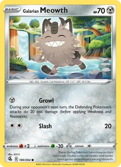 Galarian Meowth card from Fusion Strike, number 180/264