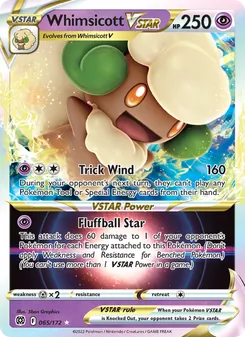Whimsicott VSTAR card from Brilliant Stars, number 065/172
