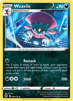 Weavile card from Brilliant Stars, number 087/172