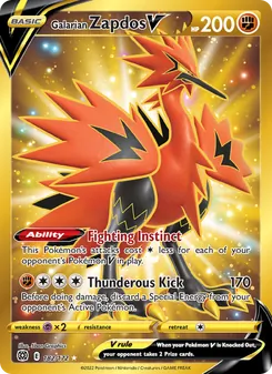 Galarian Zapdos V card from Brilliant Stars, number 182/172