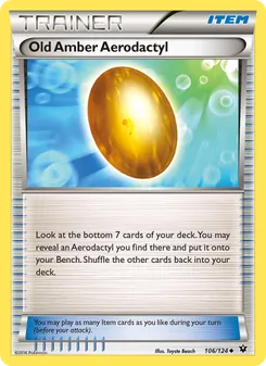 Old Amber Aerodactyl card from Fates Collide, number 106/124
