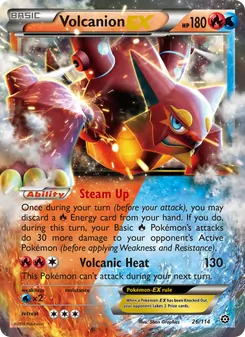 Volcanion EX card from Steam Siege, number 26/114