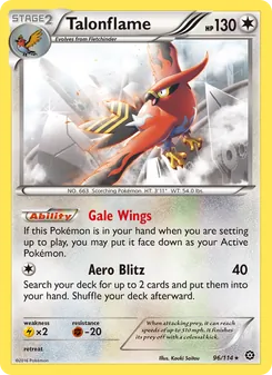 Talonflame card from Steam Siege, number 96/114