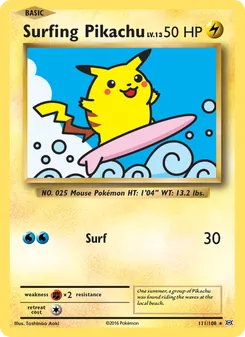 Surfing Pikachu card from Evolutions, number 111/108