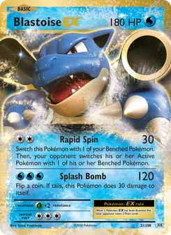 Blastoise EX card from Evolutions, number 21/108