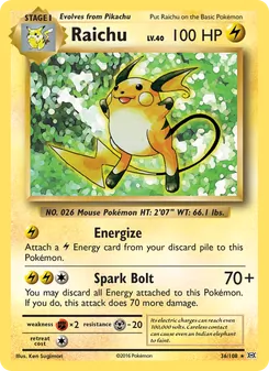 Raichu card from Evolutions, number 36/108