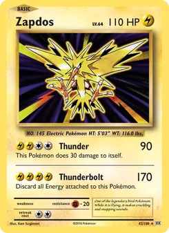 Zapdos card from Evolutions, number 42/108
