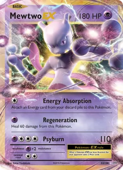 Mewtwo EX card from Evolutions, number 52/108