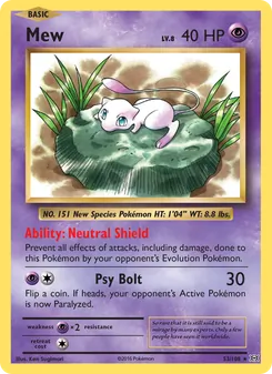 Mew card from Evolutions, number 53/108