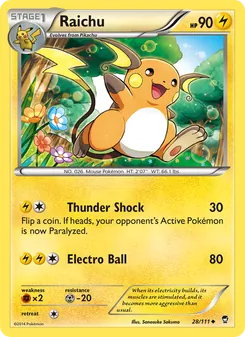 Raichu card from Furious Fists, number 28/111