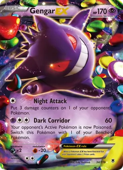 Gengar EX card from Phantom Forces, number 34/119