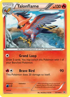 Talonflame card from Roaring Skies, number 15/108