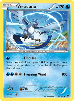 Articuno card from Roaring Skies, number 16/108