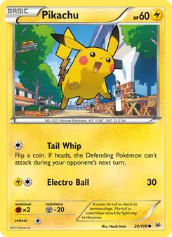 Pikachu card from Roaring Skies, number 20/108
