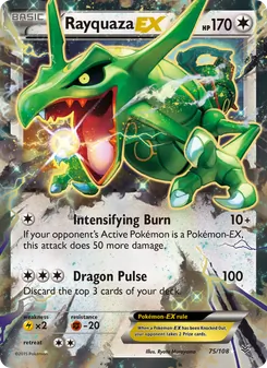 Rayquaza EX card from Roaring Skies, number 75/108