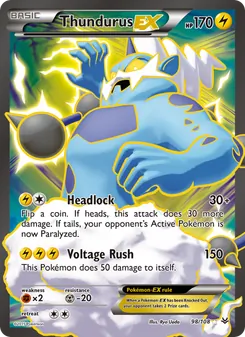 Thundurus EX card from Roaring Skies, number 98/108