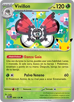 Carta Vivillon de la expansión Celebración 30.º Aniversario, número 008/128