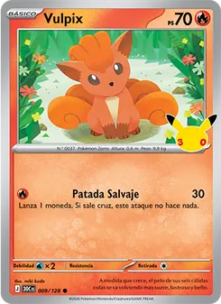 Carta Vulpix de la expansión Celebración 30.º Aniversario, número 009/128