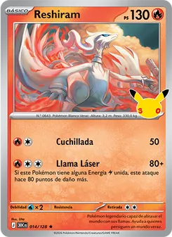 Carta Reshiram de la expansión Celebración 30.º Aniversario, número 014/128