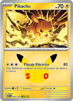 Carta Pikachu de la expansión Celebración 30.º Aniversario, número 024/128