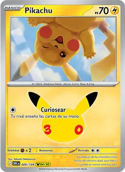 Carta Pikachu de la expansión Celebración 30.º Aniversario, número 026/128