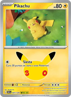 Carta Pikachu de la expansión Celebración 30.º Aniversario, número 027/128