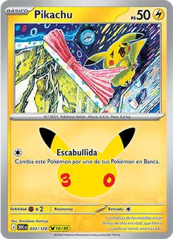 Carta Pikachu de la expansión Celebración 30.º Aniversario, número 032/128