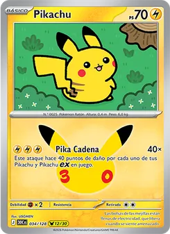 Carta Pikachu de la expansión Celebración 30.º Aniversario, número 034/128