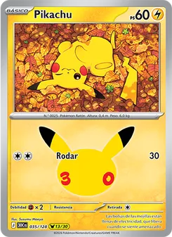 Carta Pikachu de la expansión Celebración 30.º Aniversario, número 035/128