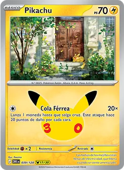 Carta Pikachu de la expansión Celebración 30.º Aniversario, número 039/128
