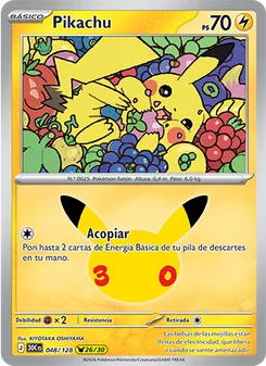 Carta Pikachu de la expansión Celebración 30.º Aniversario, número 048/128