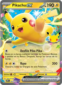 Carta Pikachu ex de la expansión Celebración 30.º Aniversario, número 053/128