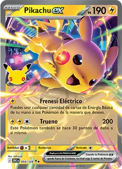 Carta Pikachu ex de la expansión Celebración 30.º Aniversario, número 054/128
