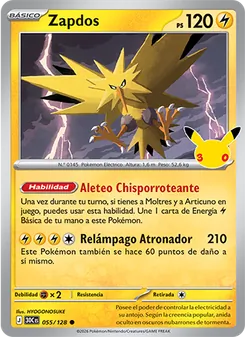 Carta Zapdos de la expansión Celebración 30.º Aniversario, número 055/128