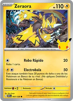 Carta Zeraora de la expansión Celebración 30.º Aniversario, número 057/128