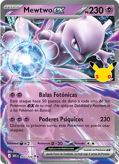 Carta Mewtwo ex de la expansión Celebración 30.º Aniversario, número 064/128