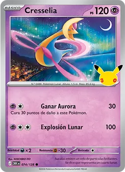 Carta Cresselia de la expansión Celebración 30.º Aniversario, número 074/128