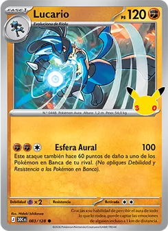 Carta Lucario de la expansión Celebración 30.º Aniversario, número 083/128
