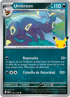 Carta Umbreon de la expansión Celebración 30.º Aniversario, número 091/128