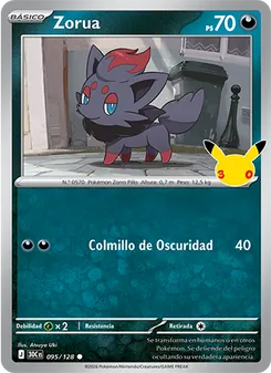 Carta Zorua de la expansión Celebración 30.º Aniversario, número 095/128