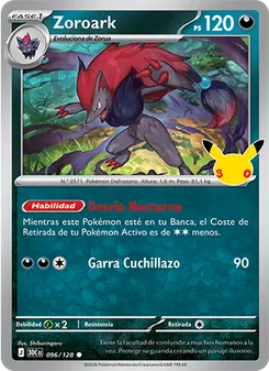 Carta Zoroark de la expansión Celebración 30.º Aniversario, número 096/128