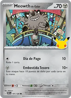 Carta Meowth de Galar de la expansión Celebración 30.º Aniversario, número 101/128