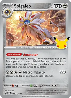 Carta Solgaleo de la expansión Celebración 30.º Aniversario, número 105/128
