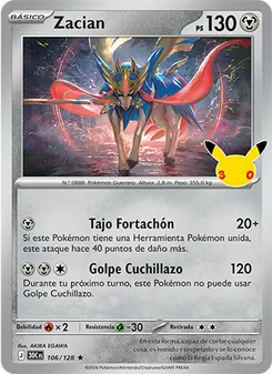 Carta Zacian de la expansión Celebración 30.º Aniversario, número 106/128
