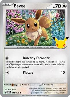 Carta Eevee de la expansión Celebración 30.º Aniversario, número 116/128