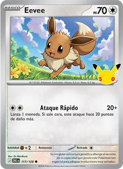 Carta Eevee de la expansión Celebración 30.º Aniversario, número 117/128