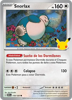 Carta Snorlax de la expansión Celebración 30.º Aniversario, número 119/128
